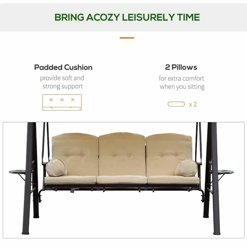 Outsunny 3 Seater Canopy Cushion Swing Chair - Beige - 84A-069 10 Outsunny 3 Seater Canopy Cushion Swing Chair - Beige - 84A-069 - Image 10