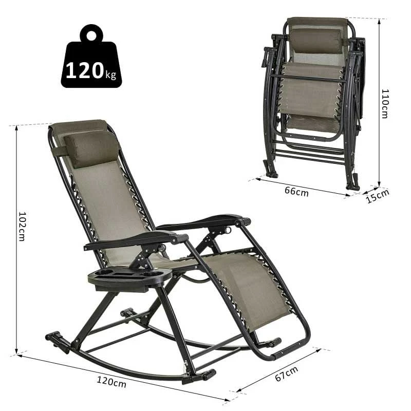 Outsunny Steel Garden Rocking Chair - Grey - 84A-080GY 3 Outsunny Steel Garden Rocking Chair - Grey - 84A-080GY - Image 3