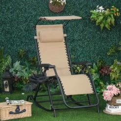 Outsunny Rocker Sun Lounger Chair - Beige - 84A-080V01CW -OUTSUNNY Sales Shop o u outsunny 84a 080v01cw lifestyle