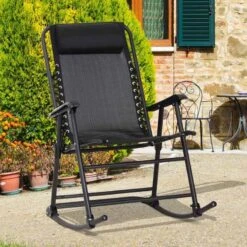 Outsunny Mesh Folding Garden Rocking Chair - Black - 84A-099BK -OUTSUNNY Sales Shop o u outsunny 84a 099bk 8