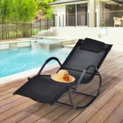 Outsunny Rocking Sun Lounger - Black - 84A-120V70BK