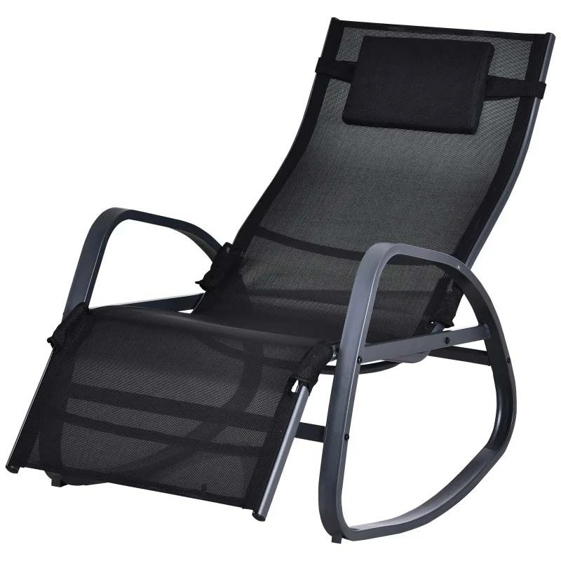 Outsunny Rocking And Reclining Sun Lounger - Black - 84A-121V70BK 2 Outsunny Rocking And Reclining Sun Lounger - Black - 84A-121V70BK - Image 2