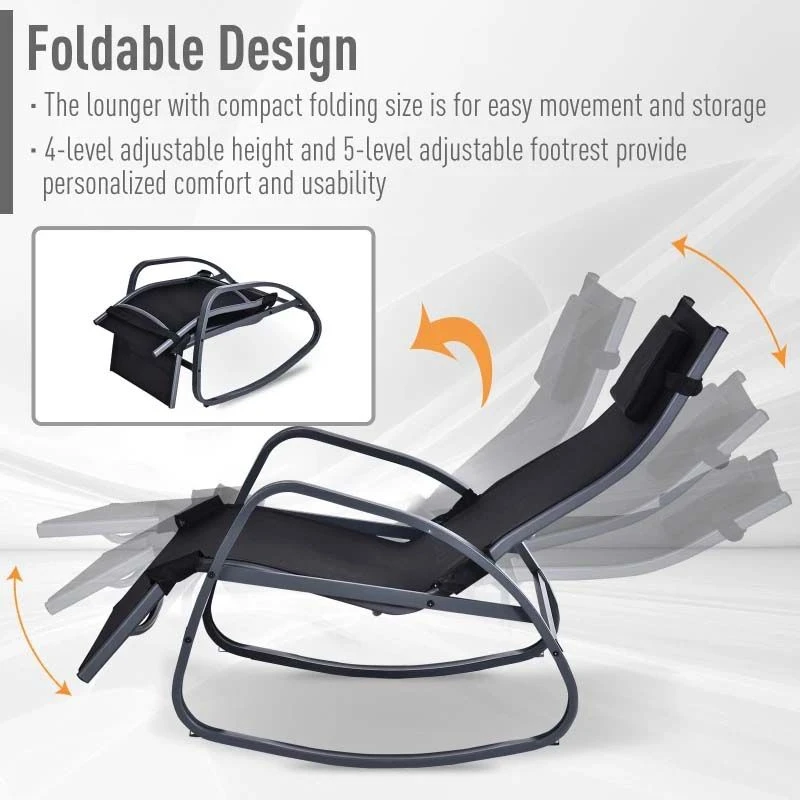 Outsunny Rocking And Reclining Sun Lounger - Black - 84A-121V70BK 6 Outsunny Rocking And Reclining Sun Lounger - Black - 84A-121V70BK - Image 6