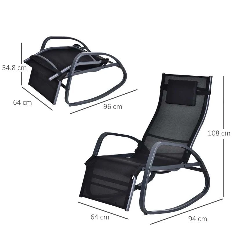 Outsunny Rocking And Reclining Sun Lounger - Black - 84A-121V70BK 3 Outsunny Rocking And Reclining Sun Lounger - Black - 84A-121V70BK - Image 3