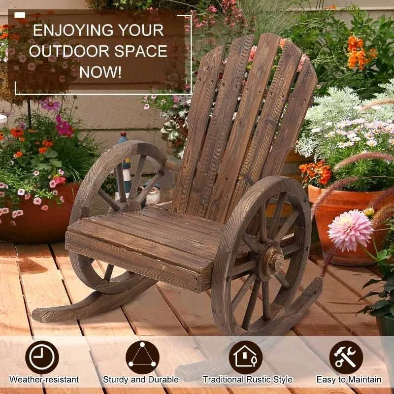Outsunny Wooden Garden Rocking Chair - Brown - 84A-126 5 Outsunny Wooden Garden Rocking Chair - Brown - 84A-126 - Image 5