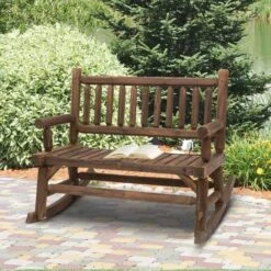 Outsunny 2 Seater Rocking Garden Bench - Dark Brown - 84A-133