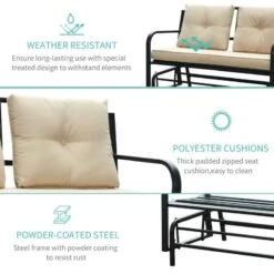 Outsunny 2 Seater Garden Swing Garden Bench With Cushions - Black/Cream - 84A-145 -OUTSUNNY Sales Shop o u outsunny 84a 145 3