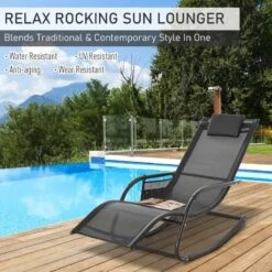 Outsunny Garden Rocking Chair With Recliner Seat - Black - 84A-160V70BK -OUTSUNNY Sales Shop o u outsunny 84a 160v70bk 4