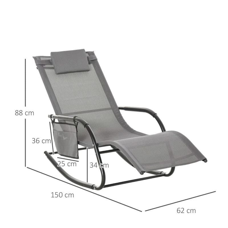 Outsunny Mesh Garden Rocking Chair - Grey - 84A-160V70CG 2 Outsunny Mesh Garden Rocking Chair - Grey - 84A-160V70CG - Image 2