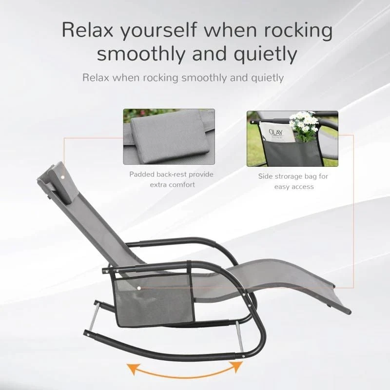 Outsunny Mesh Garden Rocking Chair - Grey - 84A-160V70CG 6 Outsunny Mesh Garden Rocking Chair - Grey - 84A-160V70CG - Image 6