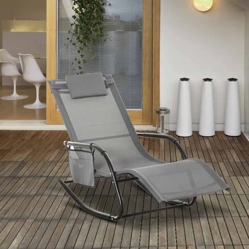 Outsunny Mesh Garden Rocking Chair - Grey - 84A-160V70CG 1 Outsunny Mesh Garden Rocking Chair - Grey - 84A-160V70CG