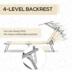 Outsunny Reclining Sun Lounger With Sun Shade - Beige - 84B-001BG -OUTSUNNY Sales Shop o u outsunny 84b 001bg 3