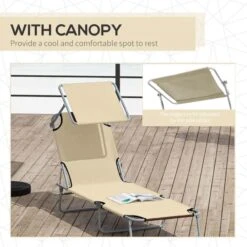 Outsunny Reclining Sun Lounger With Sun Shade - Beige - 84B-001BG -OUTSUNNY Sales Shop o u outsunny 84b 001bg 4