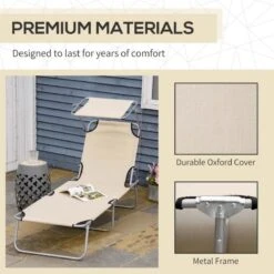 Outsunny Reclining Sun Lounger With Sun Shade - Beige - 84B-001BG -OUTSUNNY Sales Shop o u outsunny 84b 001bg 5