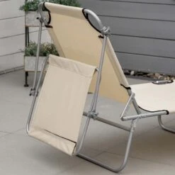 Outsunny Reclining Sun Lounger With Sun Shade - Beige - 84B-001BG -OUTSUNNY Sales Shop o u outsunny 84b 001bg 6