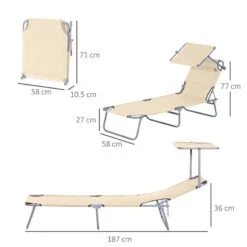 Outsunny Reclining Sun Lounger With Sun Shade - Beige - 84B-001BG -OUTSUNNY Sales Shop o u outsunny 84b 001bg dimensions