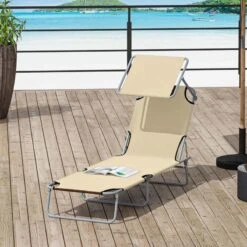 Outsunny Reclining Sun Lounger With Sun Shade - Beige - 84B-001BG -OUTSUNNY Sales Shop o u outsunny 84b 001bg lifestyle