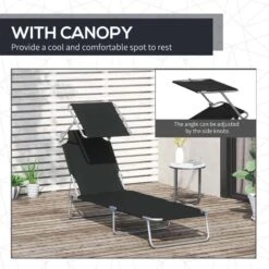 Outsunny Reclining Sun Lounger With Sun Shade - Black - 84B-001BK -OUTSUNNY Sales Shop o u outsunny 84b 001bk 4