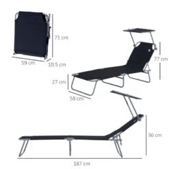 Outsunny Reclining Sun Lounger With Sun Shade - Black - 84B-001BK -OUTSUNNY Sales Shop o u outsunny 84b 001bk dimensions