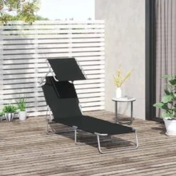 Outsunny Reclining Sun Lounger With Sun Shade - Black - 84B-001BK -OUTSUNNY Sales Shop o u outsunny 84b 001bk lifestyle