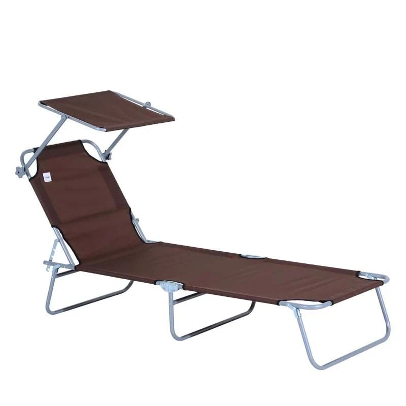 Outsunny Reclining Sun Lounger With Sun Shade - Brown - 84B-001BN 2 Outsunny Reclining Sun Lounger With Sun Shade - Brown - 84B-001BN - Image 2