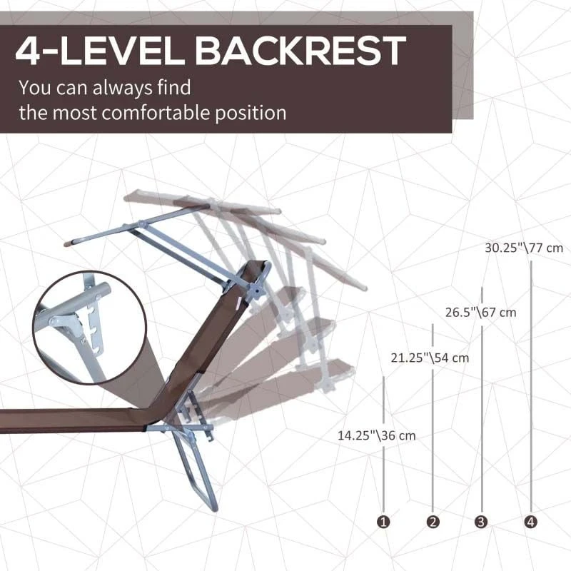 Outsunny Reclining Sun Lounger With Sun Shade - Brown - 84B-001BN 4 Outsunny Reclining Sun Lounger With Sun Shade - Brown - 84B-001BN - Image 4