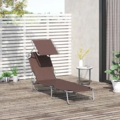 Outsunny Reclining Sun Lounger With Sun Shade - Brown - 84B-001BN