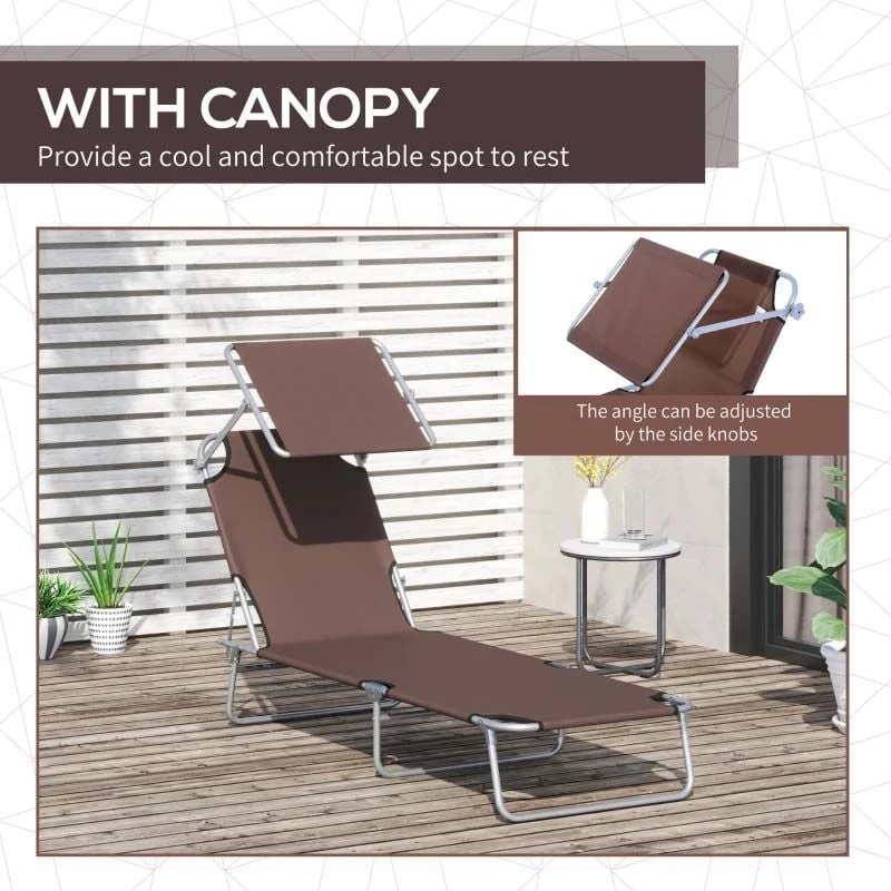 Outsunny Reclining Sun Lounger With Sun Shade - Brown - 84B-001BN 6 Outsunny Reclining Sun Lounger With Sun Shade - Brown - 84B-001BN - Image 6