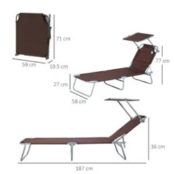 Outsunny Reclining Sun Lounger With Sun Shade - Brown - 84B-001BN 10 Outsunny Reclining Sun Lounger With Sun Shade - Brown - 84B-001BN -OUTSUNNY Sales Shop o u outsunny 84b 001bn dimensions