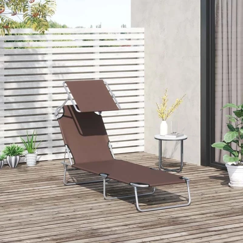 Outsunny Reclining Sun Lounger With Sun Shade - Brown - 84B-001BN 1 Outsunny Reclining Sun Lounger With Sun Shade - Brown - 84B-001BN
