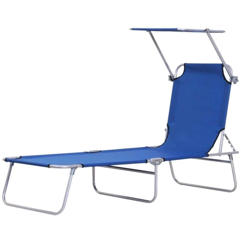 Outsunny Reclining Sun Lounger With Sun Shade - Blue - 84B-001BU 2 Outsunny Reclining Sun Lounger With Sun Shade - Blue - 84B-001BU - Image 2