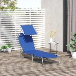 Outsunny Reclining Sun Lounger With Sun Shade - Blue - 84B-001BU