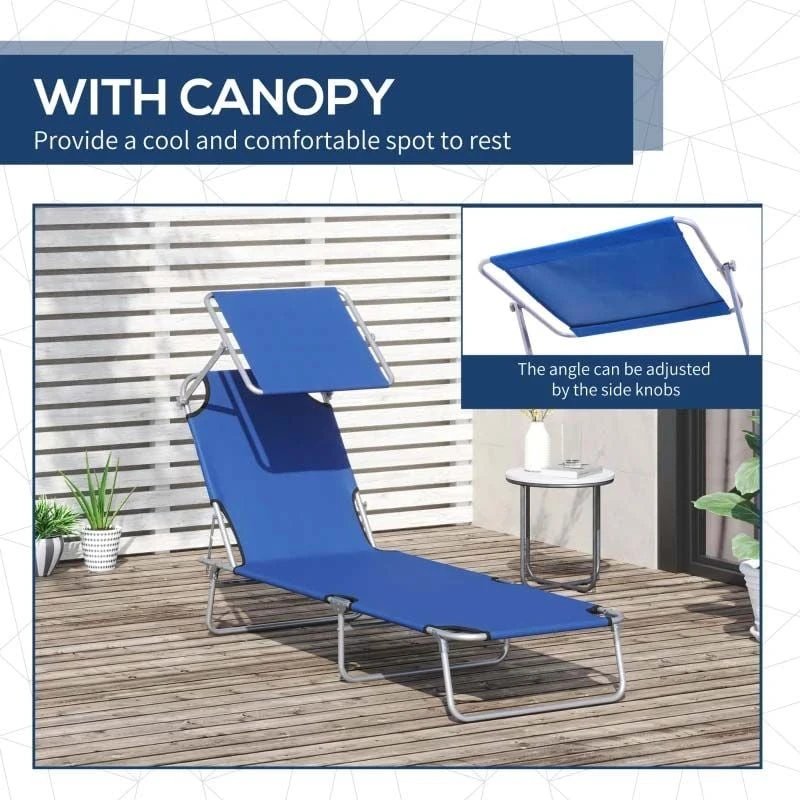 Outsunny Reclining Sun Lounger With Sun Shade - Blue - 84B-001BU 6 Outsunny Reclining Sun Lounger With Sun Shade - Blue - 84B-001BU - Image 6