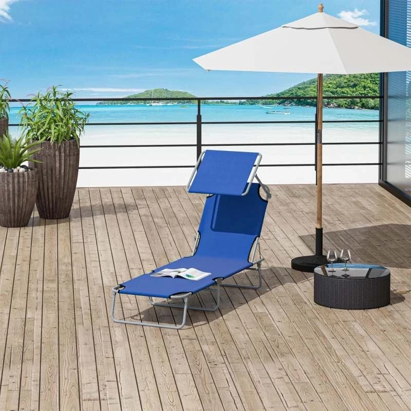 Outsunny Reclining Sun Lounger With Sun Shade - Blue - 84B-001BU 8 Outsunny Reclining Sun Lounger With Sun Shade - Blue - 84B-001BU - Image 8