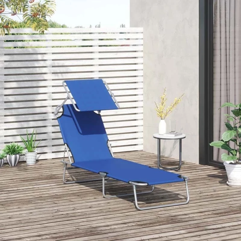 Outsunny Reclining Sun Lounger With Sun Shade - Blue - 84B-001BU 1 Outsunny Reclining Sun Lounger With Sun Shade - Blue - 84B-001BU