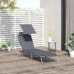 Outsunny Reclining Sun Lounger With Sun Shade - Grey - 84B-001GY