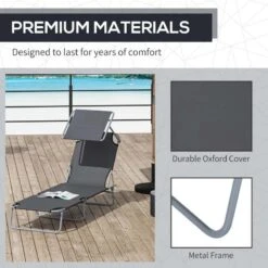 Outsunny Reclining Sun Lounger With Sun Shade - Grey - 84B-001GY -OUTSUNNY Sales Shop o u outsunny 84b 001gy 3