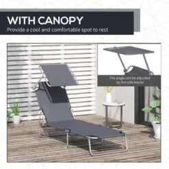 Outsunny Reclining Sun Lounger With Sun Shade - Grey - 84B-001GY -OUTSUNNY Sales Shop o u outsunny 84b 001gy 4