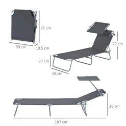 Outsunny Reclining Sun Lounger With Sun Shade - Grey - 84B-001GY -OUTSUNNY Sales Shop o u outsunny 84b 001gy dimensions