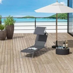 Outsunny Reclining Sun Lounger With Sun Shade - Grey - 84B-001GY -OUTSUNNY Sales Shop o u outsunny 84b 001gy lifestyle