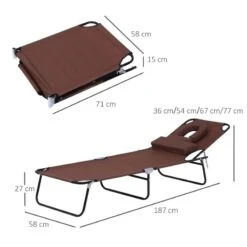 Outsunny Reclining Sun Lounger With Pillow - Brown - 84B-002 -OUTSUNNY Sales Shop o u outsunny 84b 002 dimensions