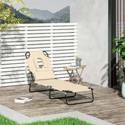 Outsunny Reclining Sun Lounger With Pillow - Beige - 84B-002BG