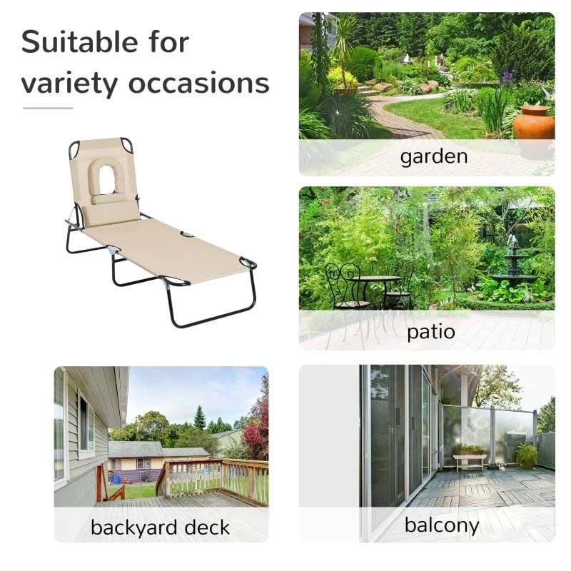 Outsunny Reclining Sun Lounger With Pillow - Beige - 84B-002BG 5 Outsunny Reclining Sun Lounger With Pillow - Beige - 84B-002BG - Image 5