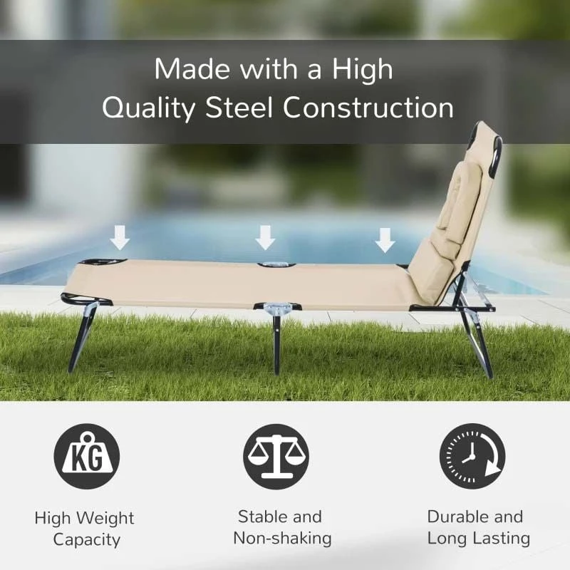 Outsunny Reclining Sun Lounger With Pillow - Beige - 84B-002BG 6 Outsunny Reclining Sun Lounger With Pillow - Beige - 84B-002BG - Image 6