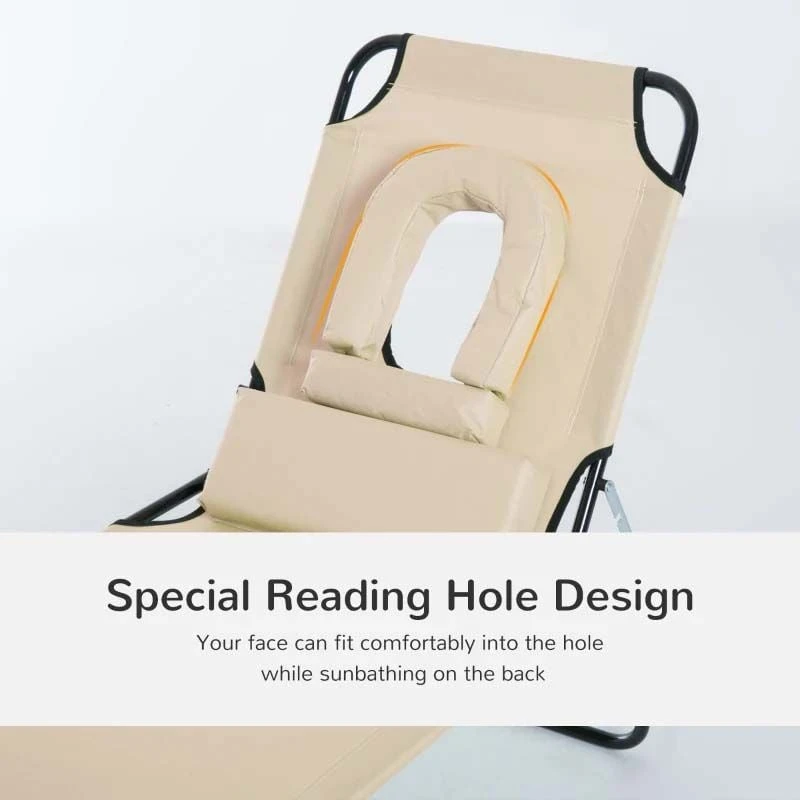 Outsunny Reclining Sun Lounger With Pillow - Beige - 84B-002BG 7 Outsunny Reclining Sun Lounger With Pillow - Beige - 84B-002BG - Image 7