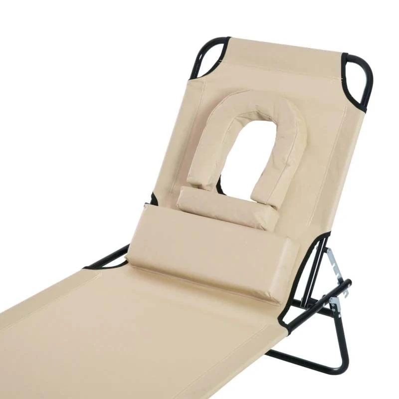 Outsunny Reclining Sun Lounger With Pillow - Beige - 84B-002BG 9 Outsunny Reclining Sun Lounger With Pillow - Beige - 84B-002BG - Image 9