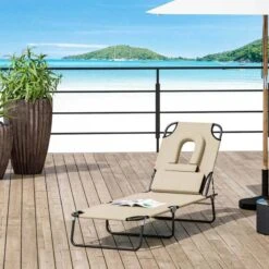 Outsunny Reclining Sun Lounger With Pillow - Beige - 84B-002BG 19 Outsunny Reclining Sun Lounger With Pillow - Beige - 84B-002BG -OUTSUNNY Sales Shop o u outsunny 84b 002bg lifestyle