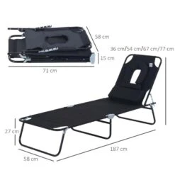 Outsunny Reclining Sun Lounger - Black - 84B-002BK -OUTSUNNY Sales Shop o u outsunny 84b 002bk dimensions