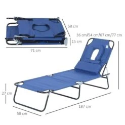 Outsunny Reclining Sun Lounger With Pillow - Blue - 84B-002BU -OUTSUNNY Sales Shop o u outsunny 84b 002bu dimensions