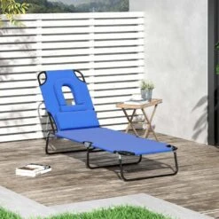 Outsunny Reclining Sun Lounger With Pillow - Blue - 84B-002BU -OUTSUNNY Sales Shop o u outsunny 84b 002bu lifestyle